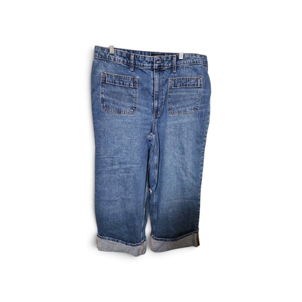 Free Assembly Womens Size 16 Medium Wash Utility Patch Pocket Cropped Jeans 0508